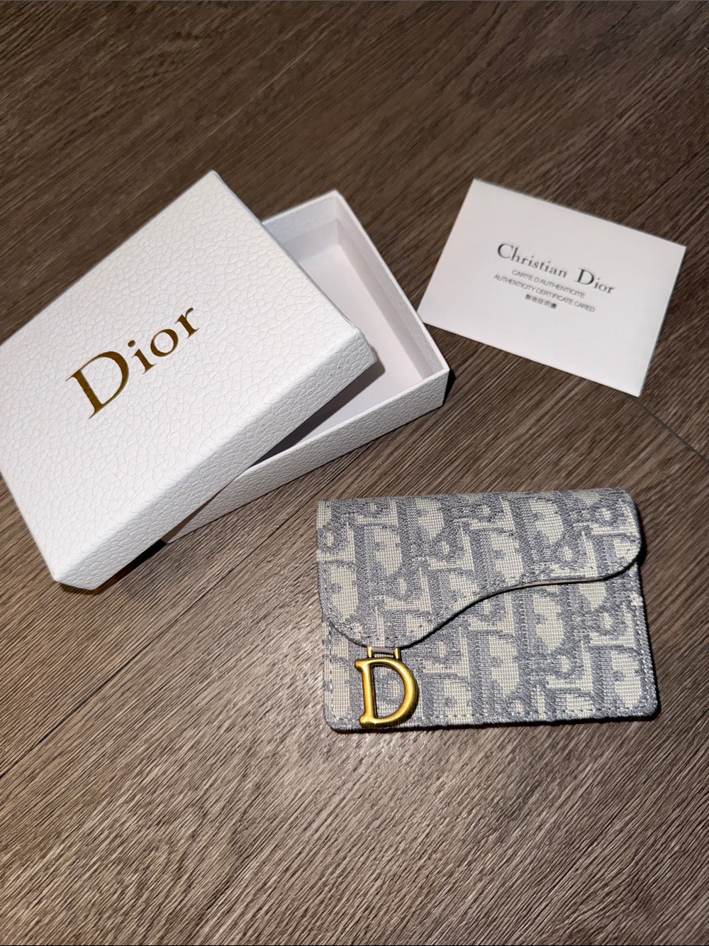 Dior White & Gray Saddle Bloom Card Holder - Picture 3 of 4